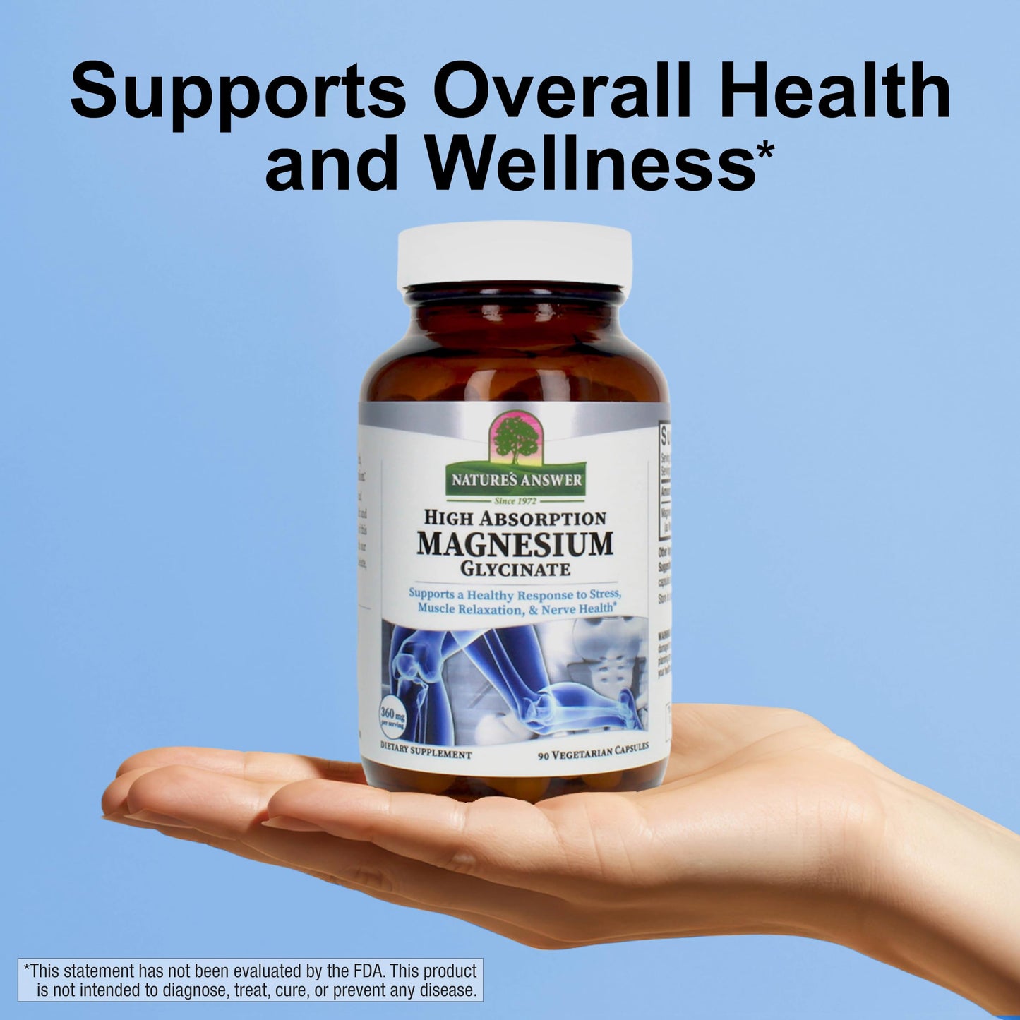Nature's Answer Magnesium Glycinate Vegetarian Capsules 90 Count | Muscle Function, Relaxation & Stress Support | Vegan, Non-GMO, Made in USA