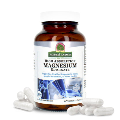 Nature's Answer Magnesium Glycinate Vegetarian Capsules 90 Count | Muscle Function, Relaxation & Stress Support | Vegan, Non-GMO, Made in USA