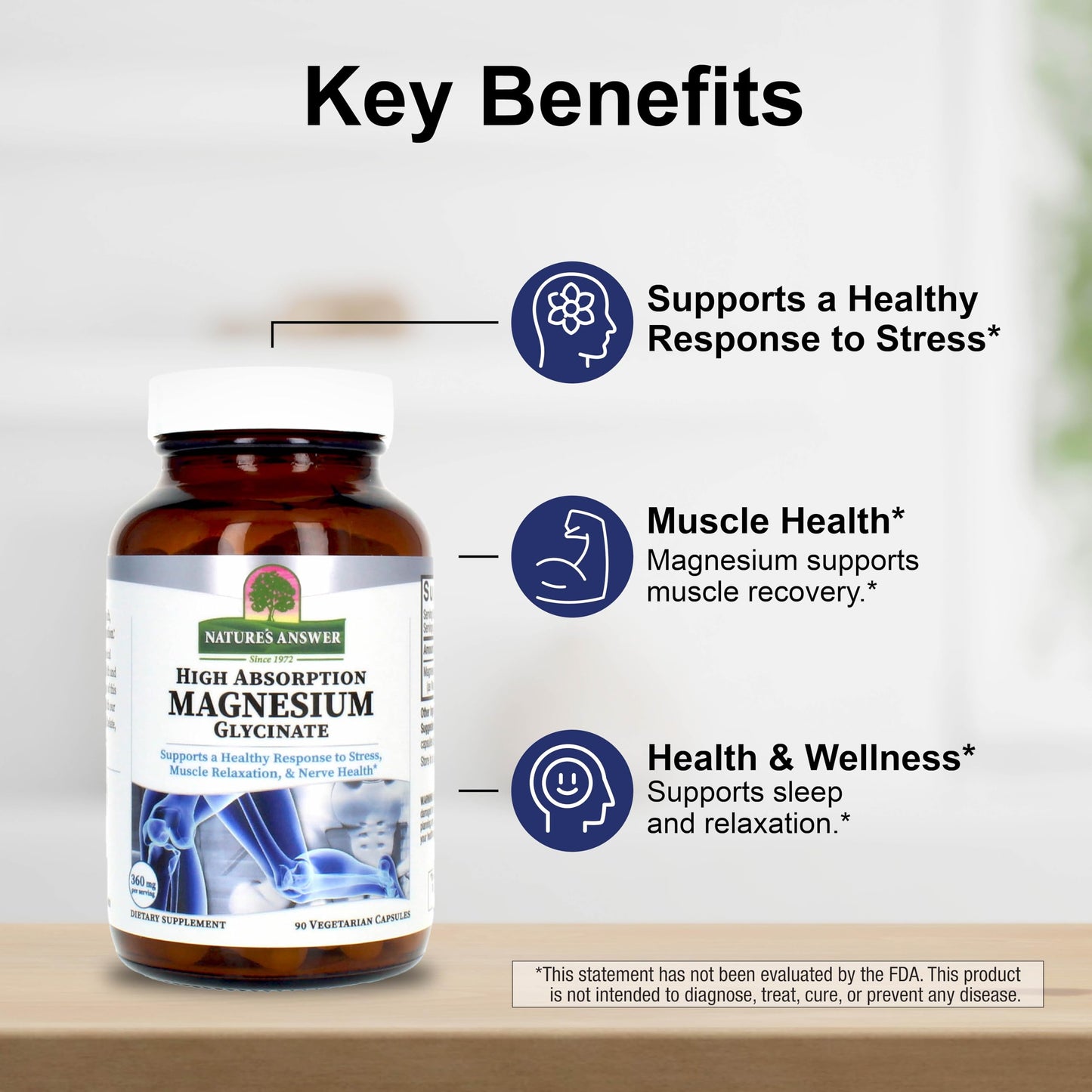 Nature's Answer Magnesium Glycinate Vegetarian Capsules 90 Count | Muscle Function, Relaxation & Stress Support | Vegan, Non-GMO, Made in USA