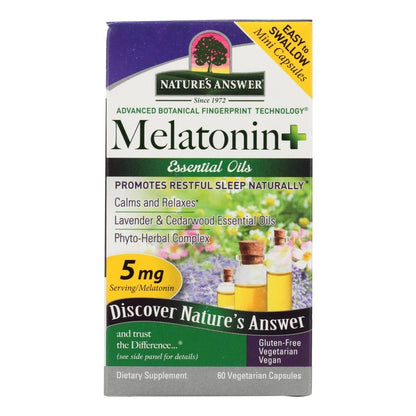 Nature's Answer Melatonin+ 60 Count Capsules - Promotes Restful Sleep with Lavender & Cedarwood Essential Oils