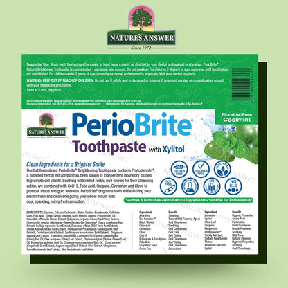 Nature's Answer PerioBrite Natural Toothpaste - Cool Mint, 4 oz (2 Pack) Fluoride Free