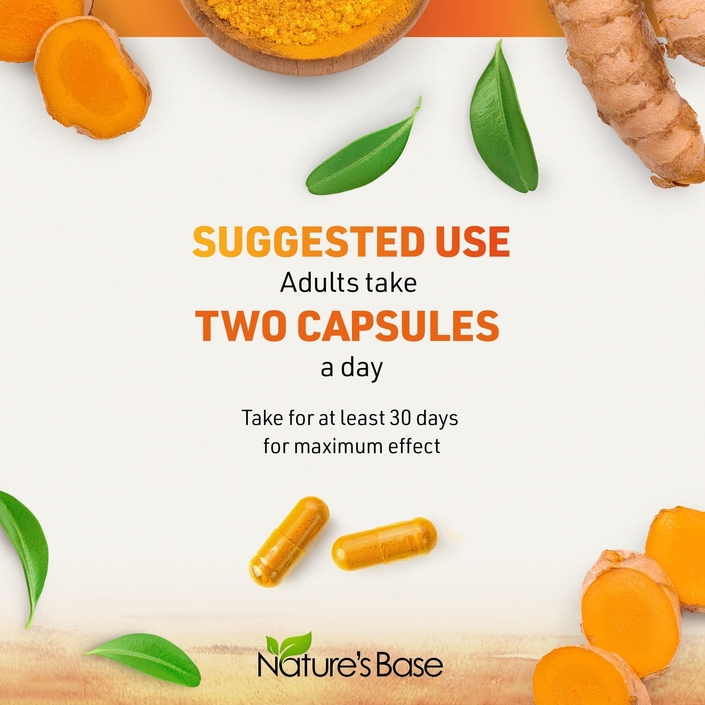 Nature's Base Turmeric & Ginger Supplement - Curcumin 95% | ACV & BioPerine - 60 Capsules