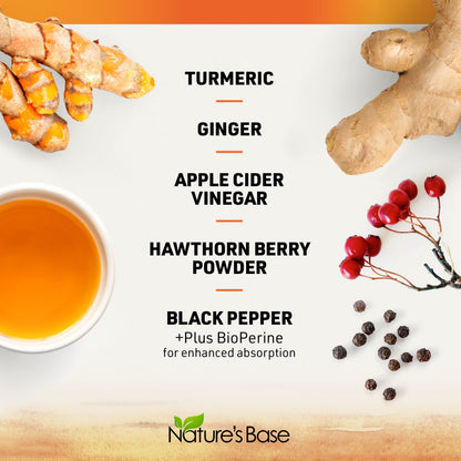 Nature's Base Turmeric & Ginger Supplement - Curcumin 95% | ACV & BioPerine - 60 Capsules