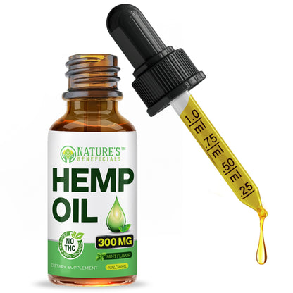NATURE'S BENEFICIALS Organic Hemp Oil Drops 300mg | Omega 3-6-9 | Non-GMO, CO2 Extracted