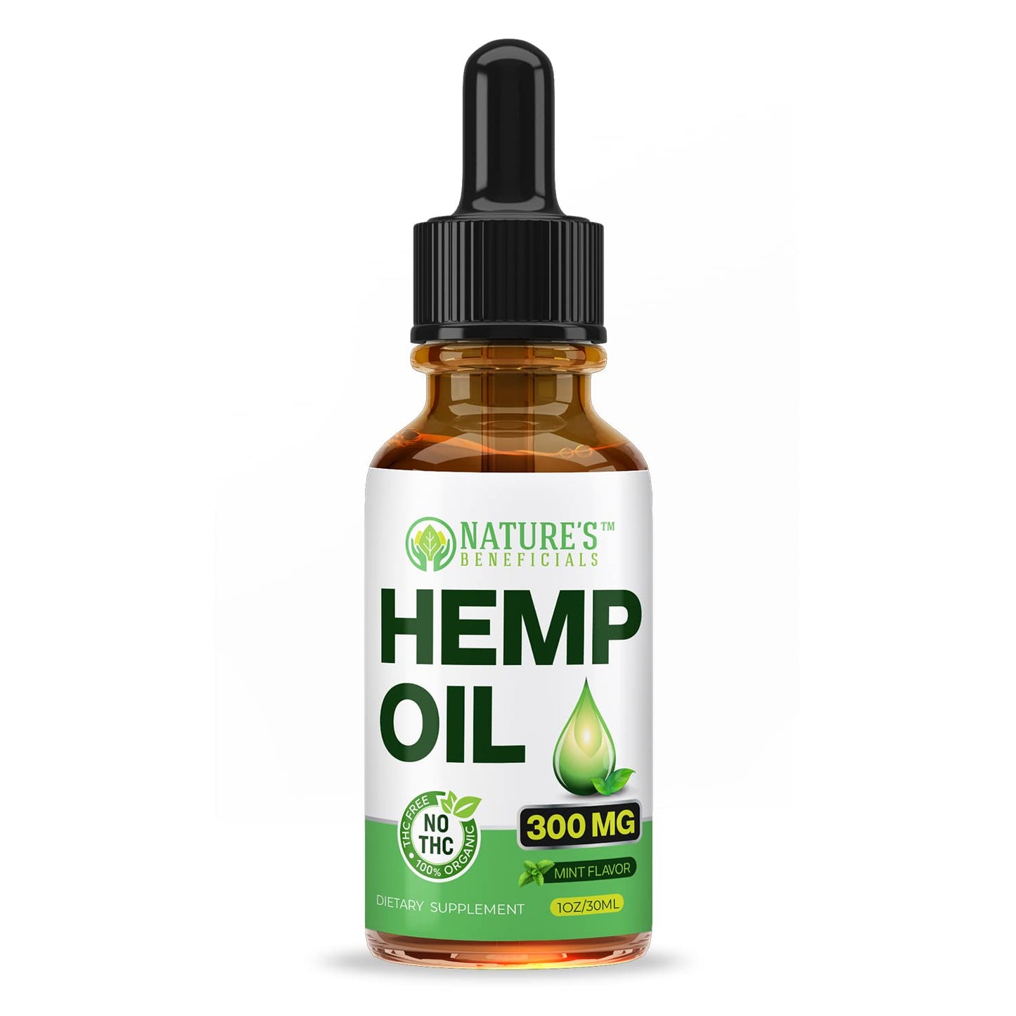 NATURE'S BENEFICIALS Organic Hemp Oil Drops 300mg | Omega 3-6-9 | Non-GMO, CO2 Extracted