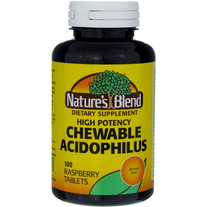 Nature's Blend Acidophilus Chewable Raspberry Flavor – 100 Tablets per Bottle, Pack of 2