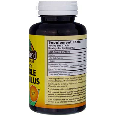 Nature's Blend Acidophilus Chewable Raspberry Flavor – 100 Tablets per Bottle, Pack of 2