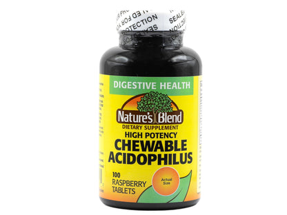 Nature's Blend Acidophilus Probiotic Supplement - 100 High Potency Capsules | Digestive Health & Gut Flora Balance