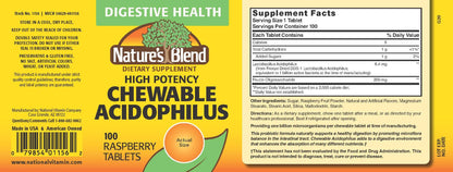 Nature's Blend Acidophilus Probiotic Supplement - 100 High Potency Capsules | Digestive Health & Gut Flora Balance