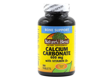 Nature's Blend Calcium Carbonate 600 mg with D3 400 IU – 100 Tablets (Pack of 1) UPC 079854016819