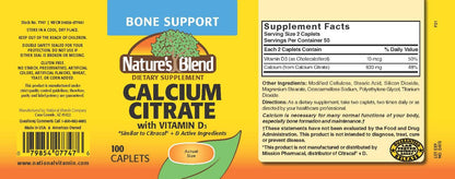 Nature's Blend Calcium Citrate with D3 100 Cplts – Bone Health (Gluten Free)