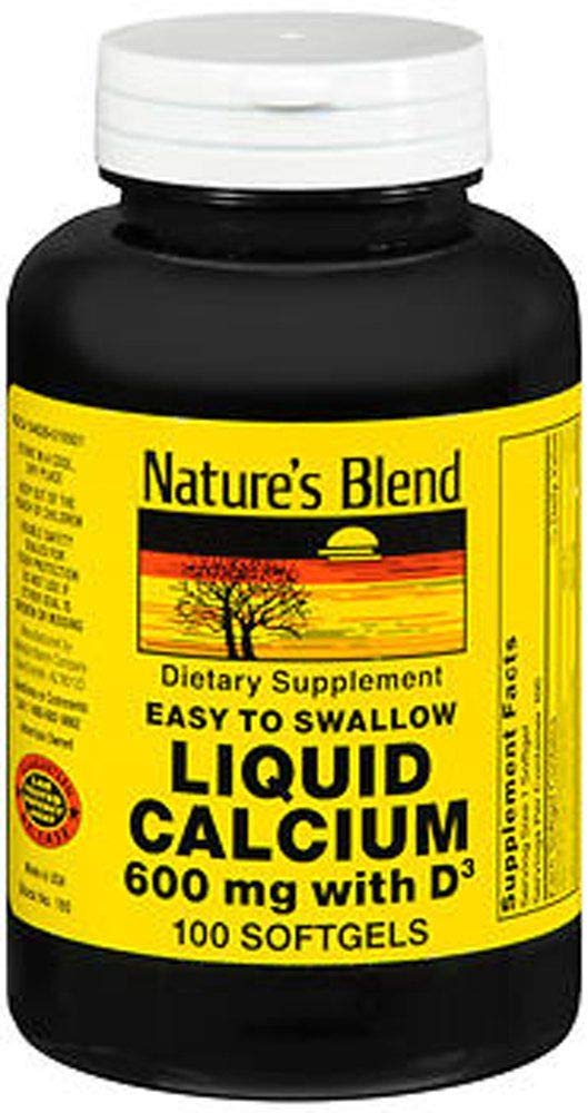 Nature's Blend Calcium Liquid 600 mg with D3 400 IU – 100 Softgels | Easy to Swallow