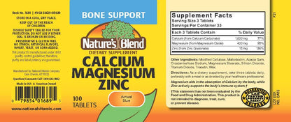 Nature's Blend Calcium Magnesium Zinc Tabs - Unflavored, 100 Count | Gluten Free