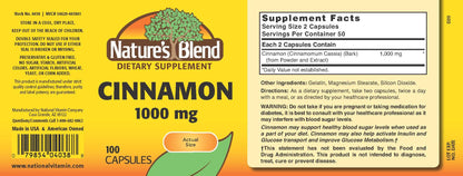 Nature's Blend Cinnamon 1,000 mg 100 Caps | Support Healthy Blood Sugar