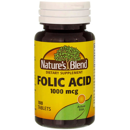 Nature's Blend Folic Acid 1000mcg Tablets – 100 Count (2 Pack)