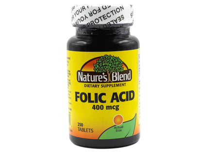Nature's Blend Folic Acid 400 mcg - 250 Tabs | 100% DV, Gluten Free