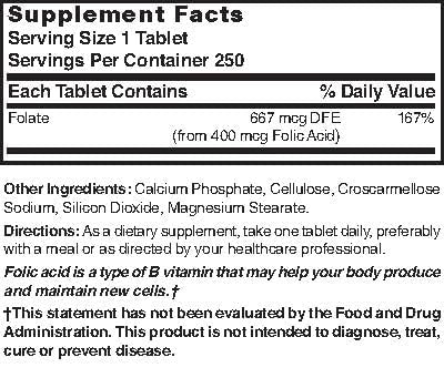 Nature's Blend Folic Acid 400 mcg - 250 Tabs | 100% DV, Gluten Free