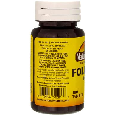 Nature's Blend Folic Acid 1000mcg Tablets – 100 Count (2 Pack)