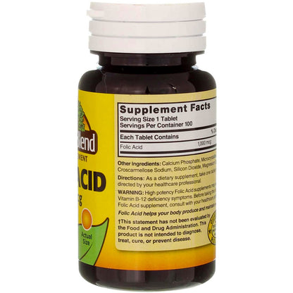 Nature's Blend Folic Acid 1000mcg Tablets – 100 Count (2 Pack)