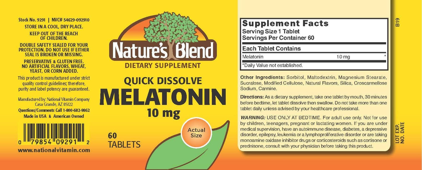 Nature's Blend Melatonin 10mg 60 Tablets - Sleep Support