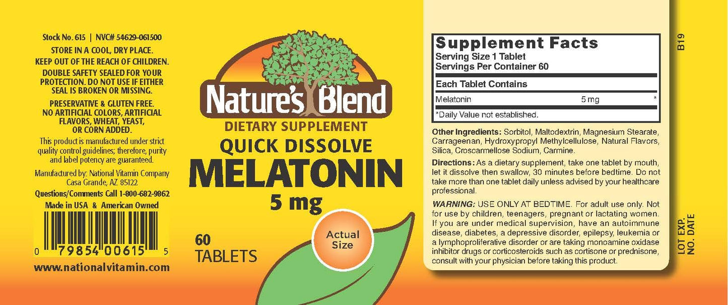 Nature's Blend Melatonin 5 mg - 60 Tablets (Assorted)