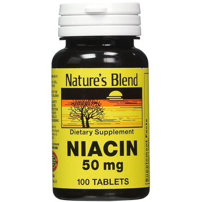 Nature's Blend Niacin 50 Milligram 100 Tabs - Supports Cardiovascular Health