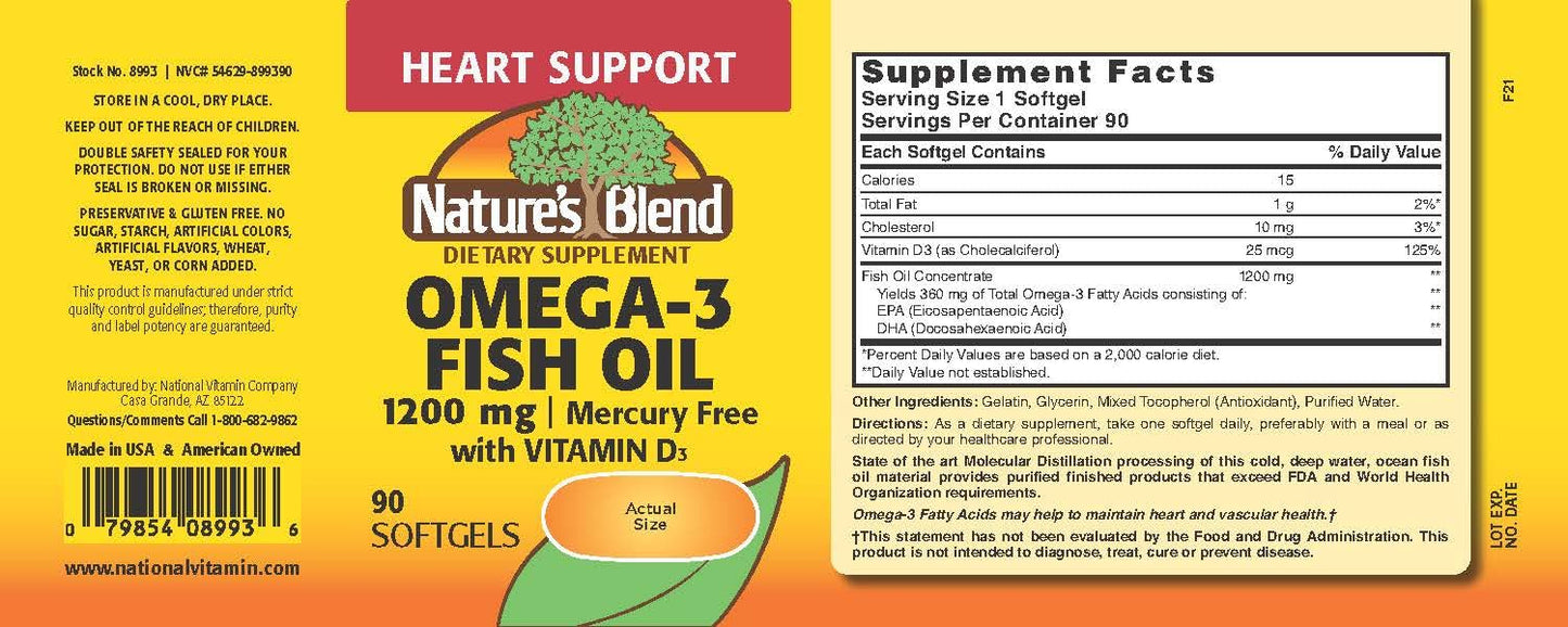 Nature's Blend Omega-3 1200 mg + Vitamin D3 1000 IU - 90 Softgels