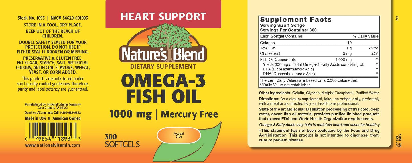 Nature's Blend Omega-3 Fish Oil 1000 mg - 300 Softgels