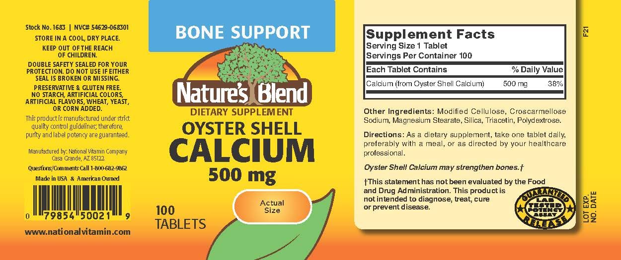 Nature's Blend Oyster Shell Calcium 500 mg - 100 Tabs (1683)