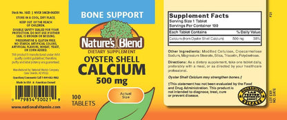 Nature's Blend Oyster Shell Calcium 500 mg - 100 Tabs (1683)
