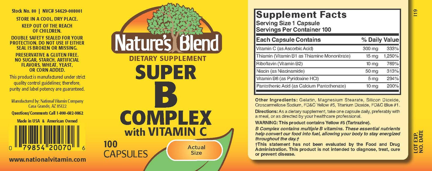 Nature's Blend Super B with C - 100 Capsules | Vitamin B & Vitamin C