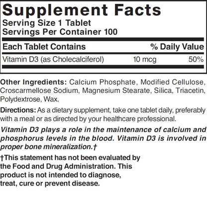 Nature's Blend Vitamin D 400 IU - 100 Tablets | Supports Bone Health