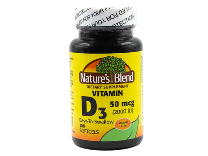 Nature's Blend Vitamin D3 50 mcg (2000 IU) Softgels - 100 Count