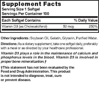 Nature's Blend Vitamin D3 50 mcg (2000 IU) Softgels - 100 Count