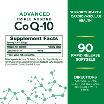 Nature's Bounty Advanced Triple Absorb CoQ-10 Softgels 100mg | Heart Health 90 Ct
