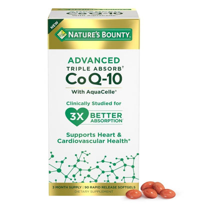 Nature's Bounty Advanced Triple Absorb CoQ-10 Softgels 100mg | Heart Health 90 Ct