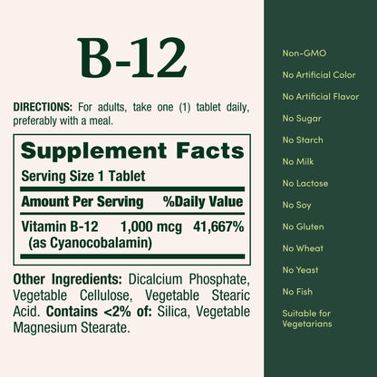Nature's Bounty Vitamin B12 1000 mcg – Supports Energy Metabolism, 200 Count