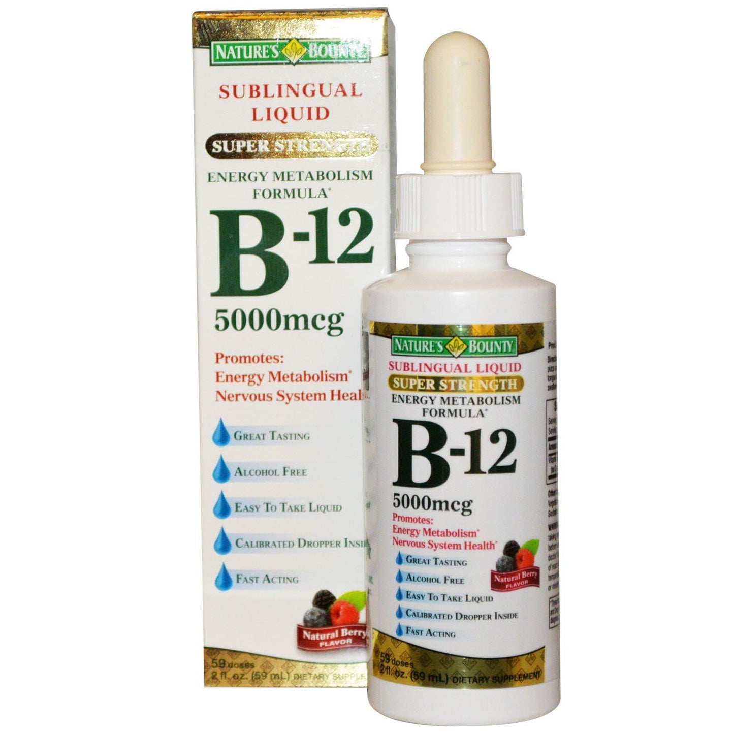 Nature's Bounty B-12 Sublingual Liquid 5000 mcg – 2 oz (2 Bottles)