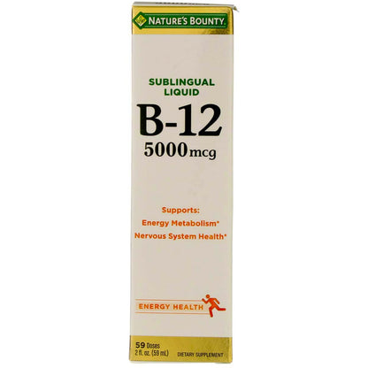 Nature's Bounty B-12 5000 mcg Sublingual Liquid – Energy & Nervous System Support, 4-Pack