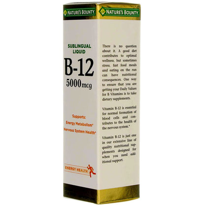 Nature's Bounty B-12 5000 mcg Sublingual Liquid – Energy & Nervous System Support, 4-Pack