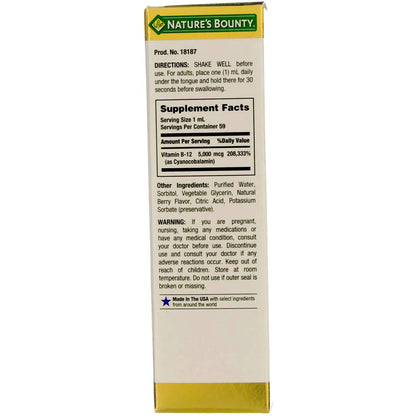 Nature's Bounty B-12 5000 mcg Sublingual Liquid – Energy Support, 2 oz (Pack of 2)