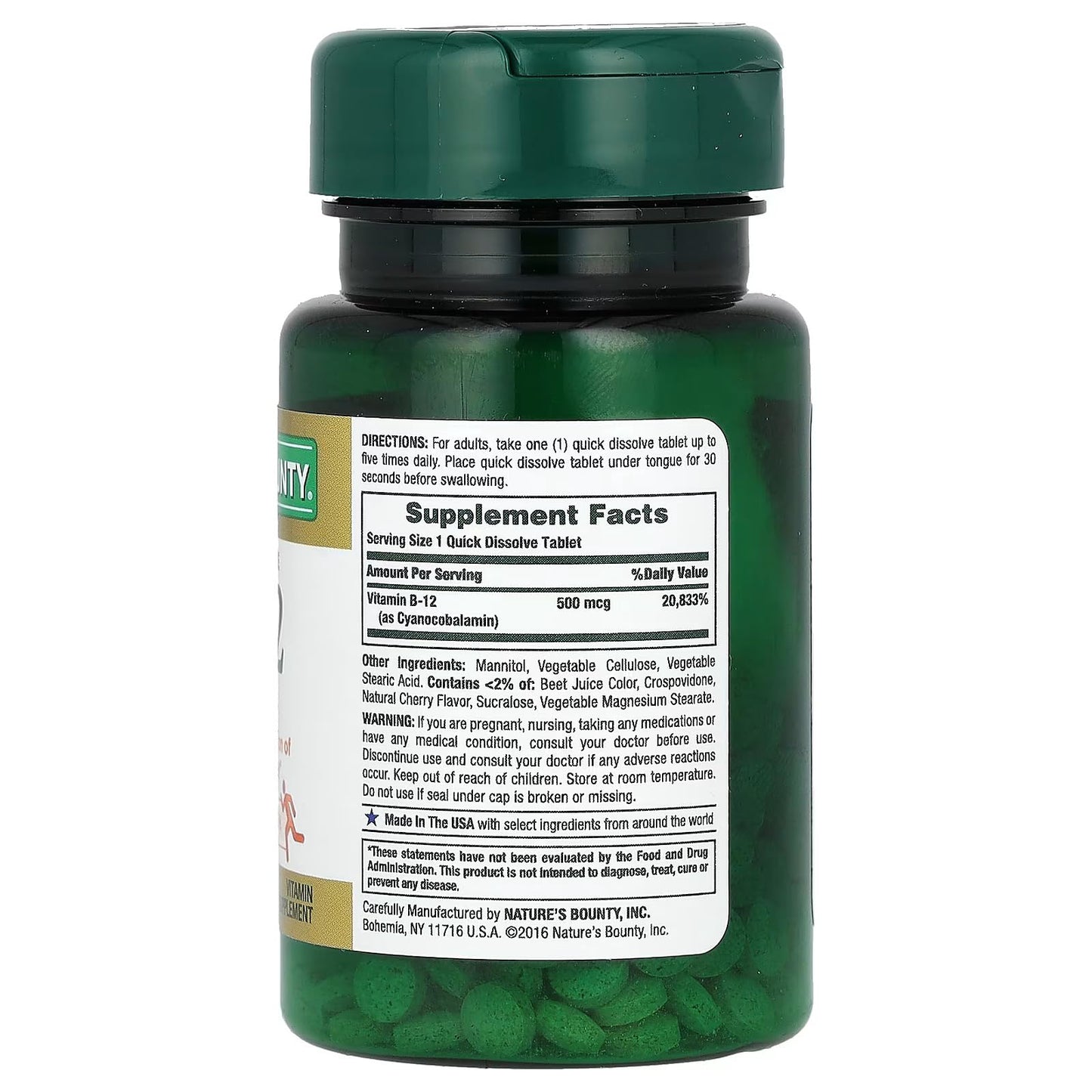 Nature's Bounty Vitamin B-12 500 mcg – 4 Pack (100 ea) | Vegetarian, Non-GMO