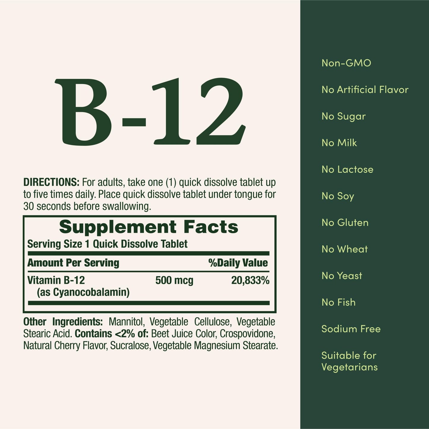 Nature's Bounty Vitamin B12 500mcg Quick-Dissolve Tablets | Energy & Nerve Support