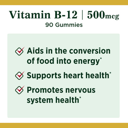 Nature's Bounty Vitamin B12 Gummies - 500 mcg, 90 Gummies | Energy & Nerve Support
