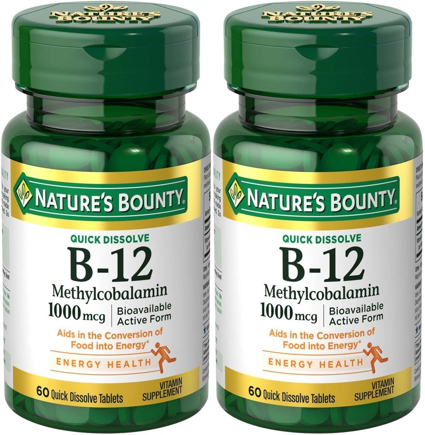 Natures Bounty Methylcobalamin B12 Microlozenge Tablets 1000 mcg — 120 Count (2 x 60 Count) Pack