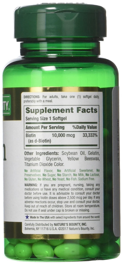Nature's Bounty Biotin 10,000 mcg – Rapid Release Softgels 120 Count, Pack of 3