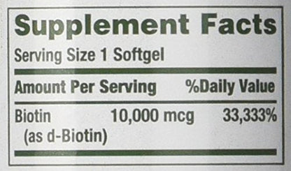 Nature's Bounty Biotin 10,000 mcg – Rapid Release Softgels 120 Count, Pack of 3