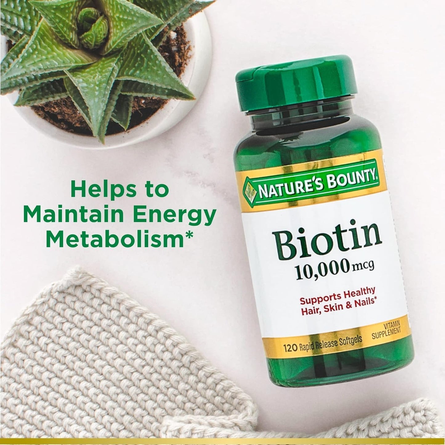Nature's Bounty Biotin 10000 mcg – Ultra Strength Softgels (Pack of 2)