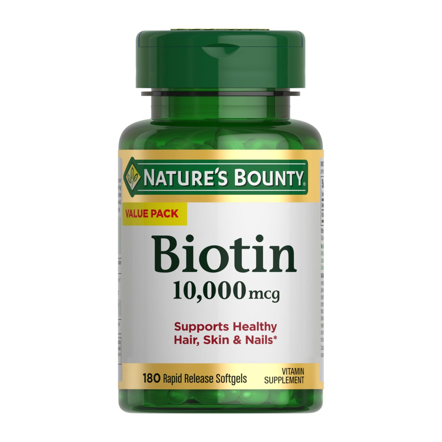 Nature's Bounty Biotin 10,000 mcg | Hair, Skin & Nails | Rapid Release Softgels 180 Count