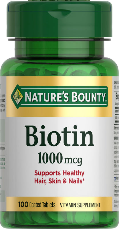 Nature's Bounty Biotin 1000 mcg | Supports Metabolism & Healthy Hair, Skin & Nails | 100 Tablets